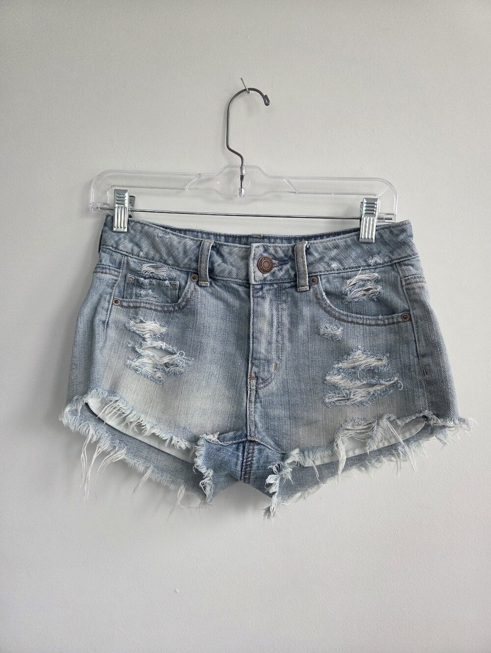 American Eagle Outfitters Light Blue Distressed Denim Cutoff Shorts, size 2